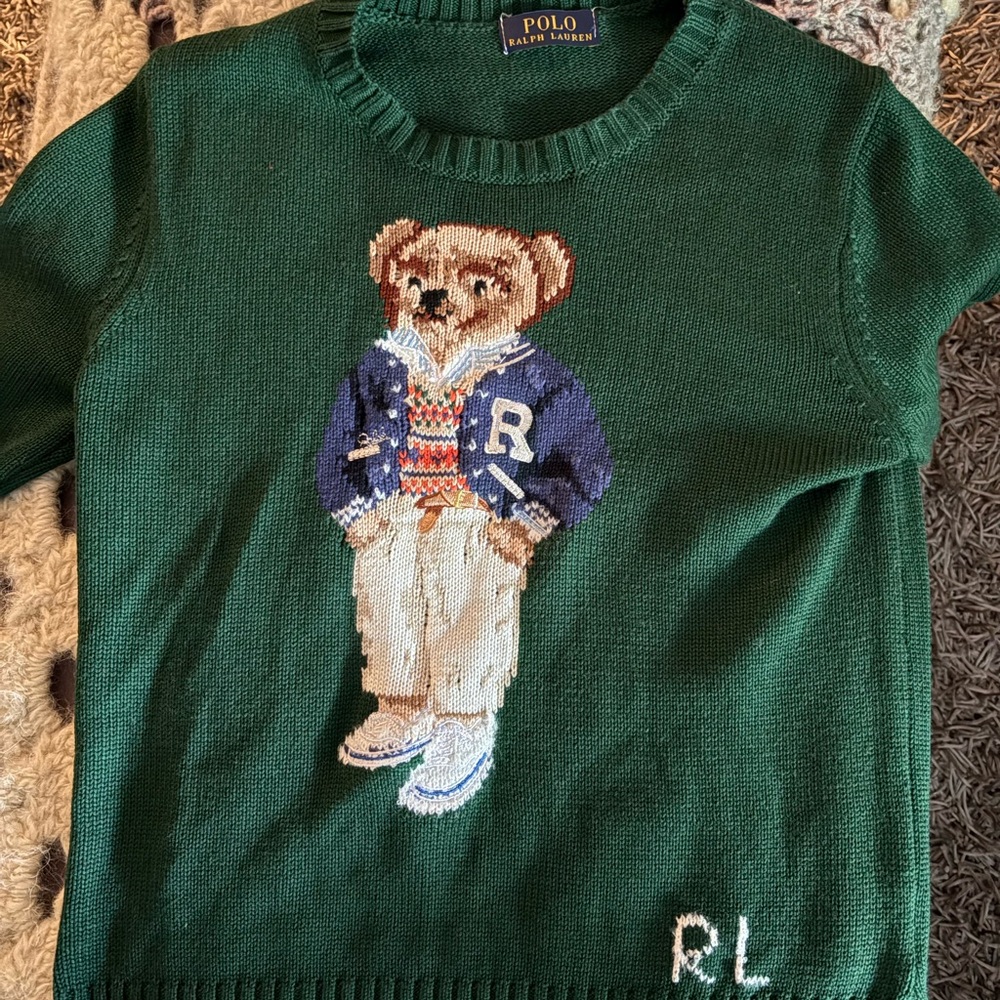 Polo by Ralph Lauren Green Sweater with Bear Design